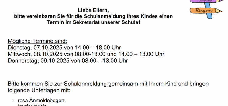 Anmeldeunterlagen für die Schulanmeldung 2026/2027 Anmeldeunterlagen für die Schulanmeldung 2026/2027